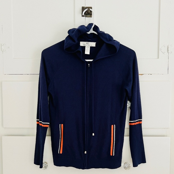 Maison de Papillon Silk Cashmere Zip Hoodie Navy Size XS - Picture 1 of 4